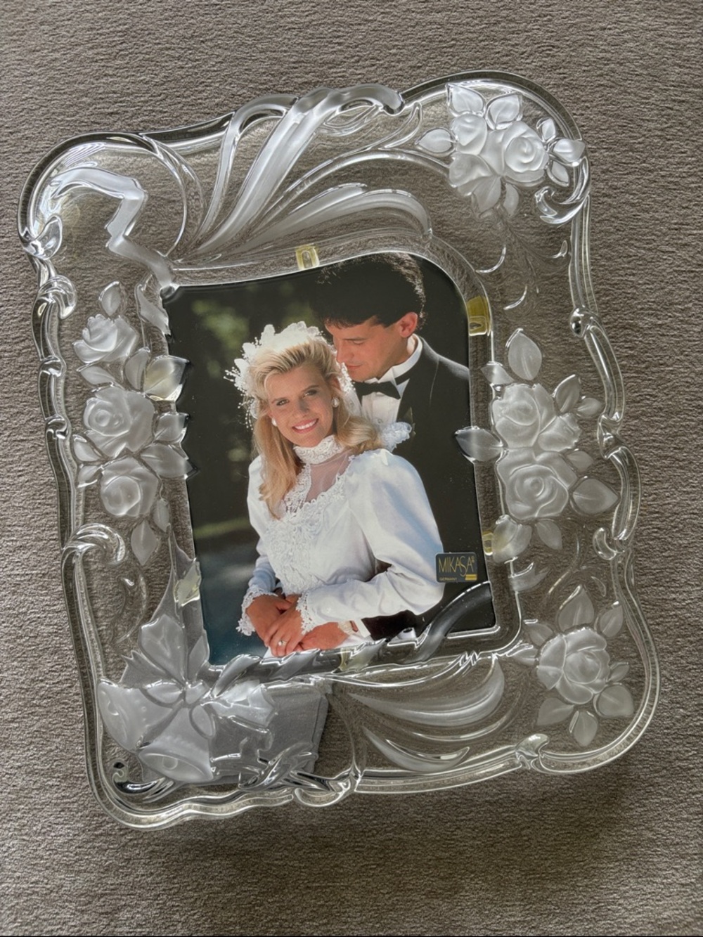 Mikasa Victorian Crystal Frosted Rose Glass 12x15 Picture Frame - Vintage